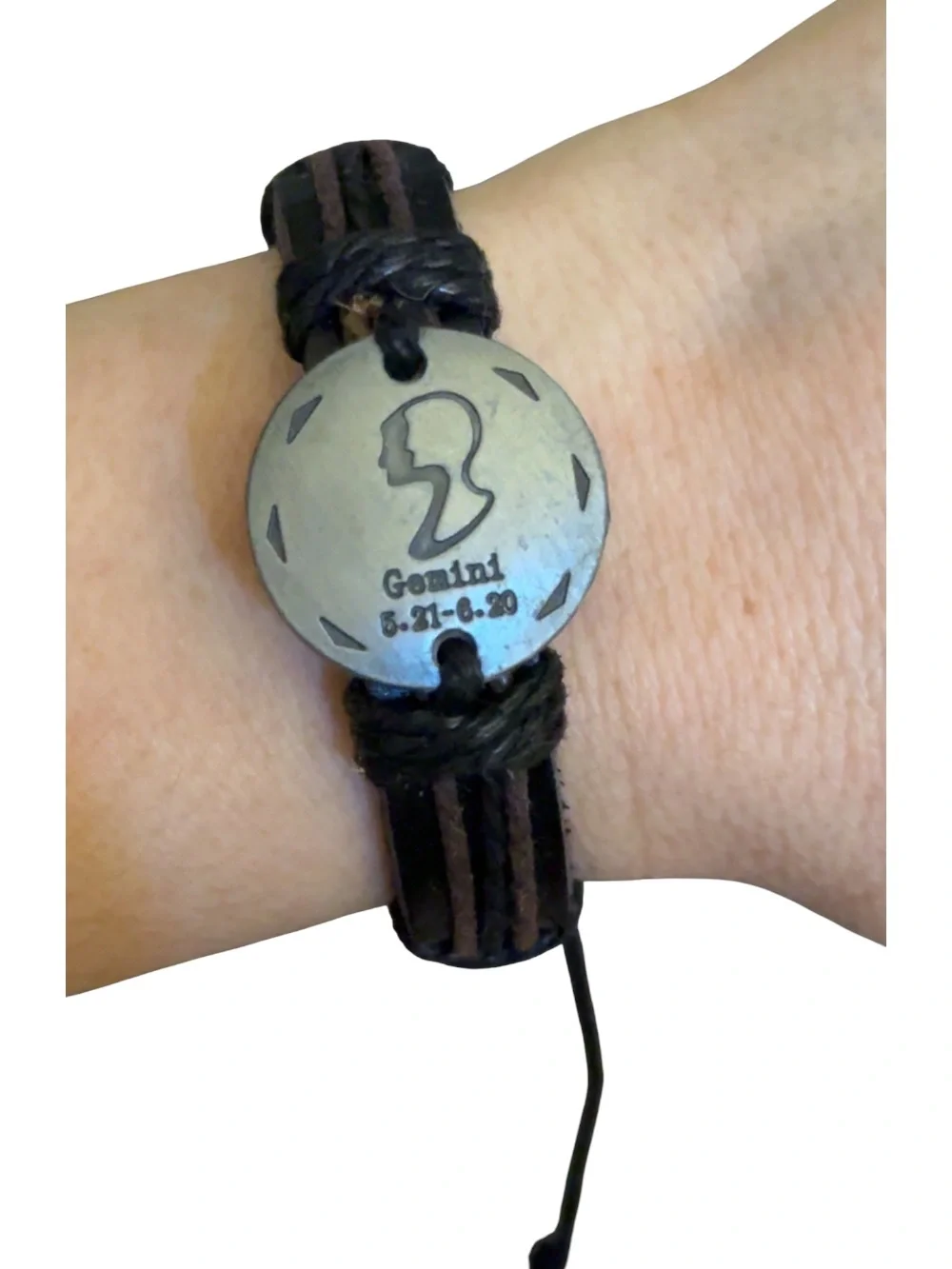 Gemini Zodiac Leather Bracelet in Brown